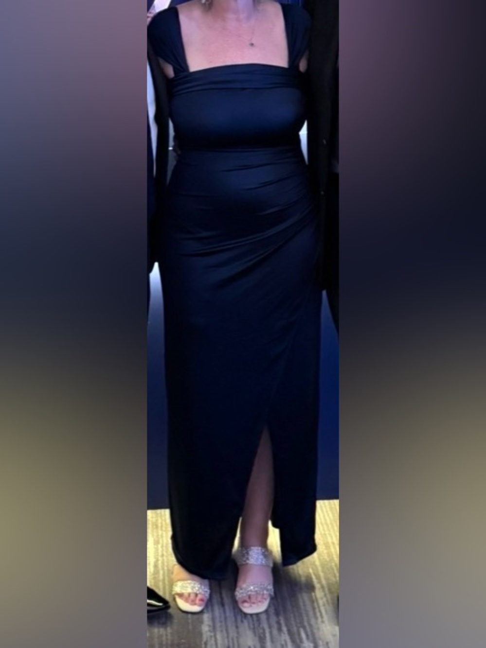 Women’s Navy Blue Formal Dress with Front Slit